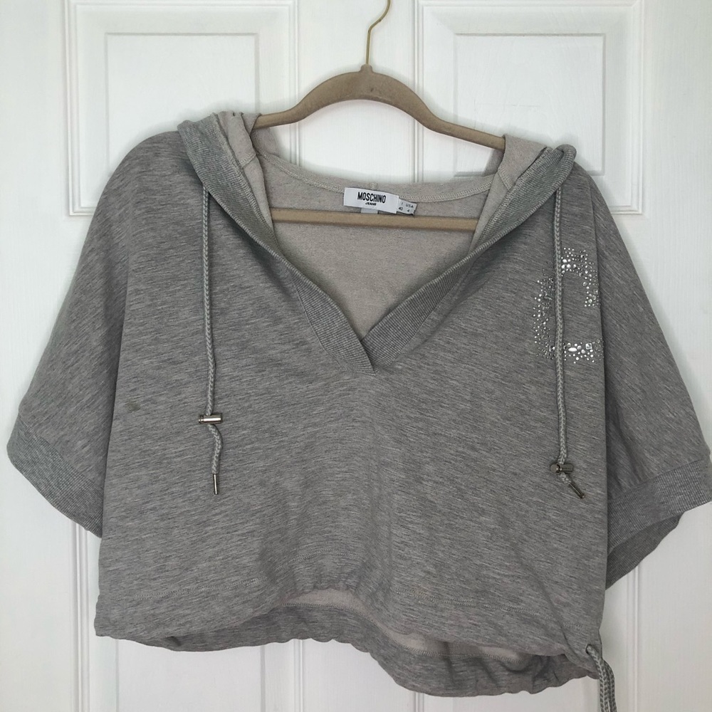 Moschino Jeans Flawed Cropped Short Sleeve Hoodie Dolman
